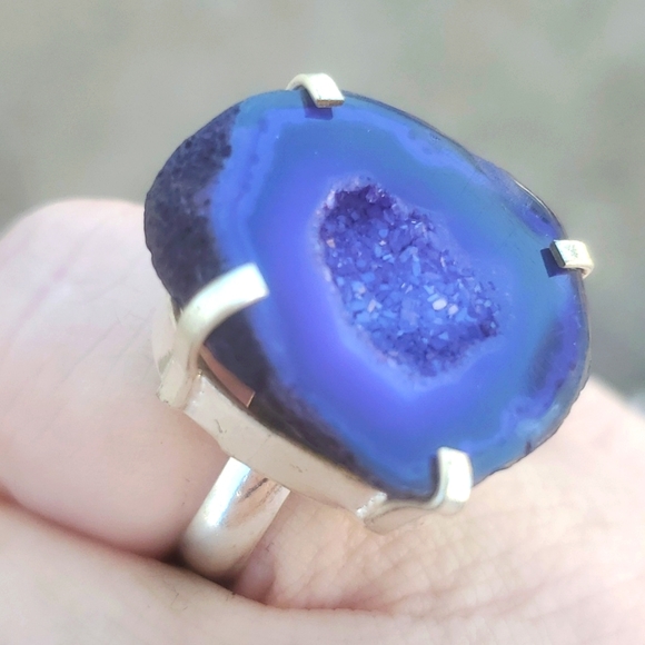 New Solar Quartz Agate Druzy 925 Silver Ring. - Picture 11 of 14